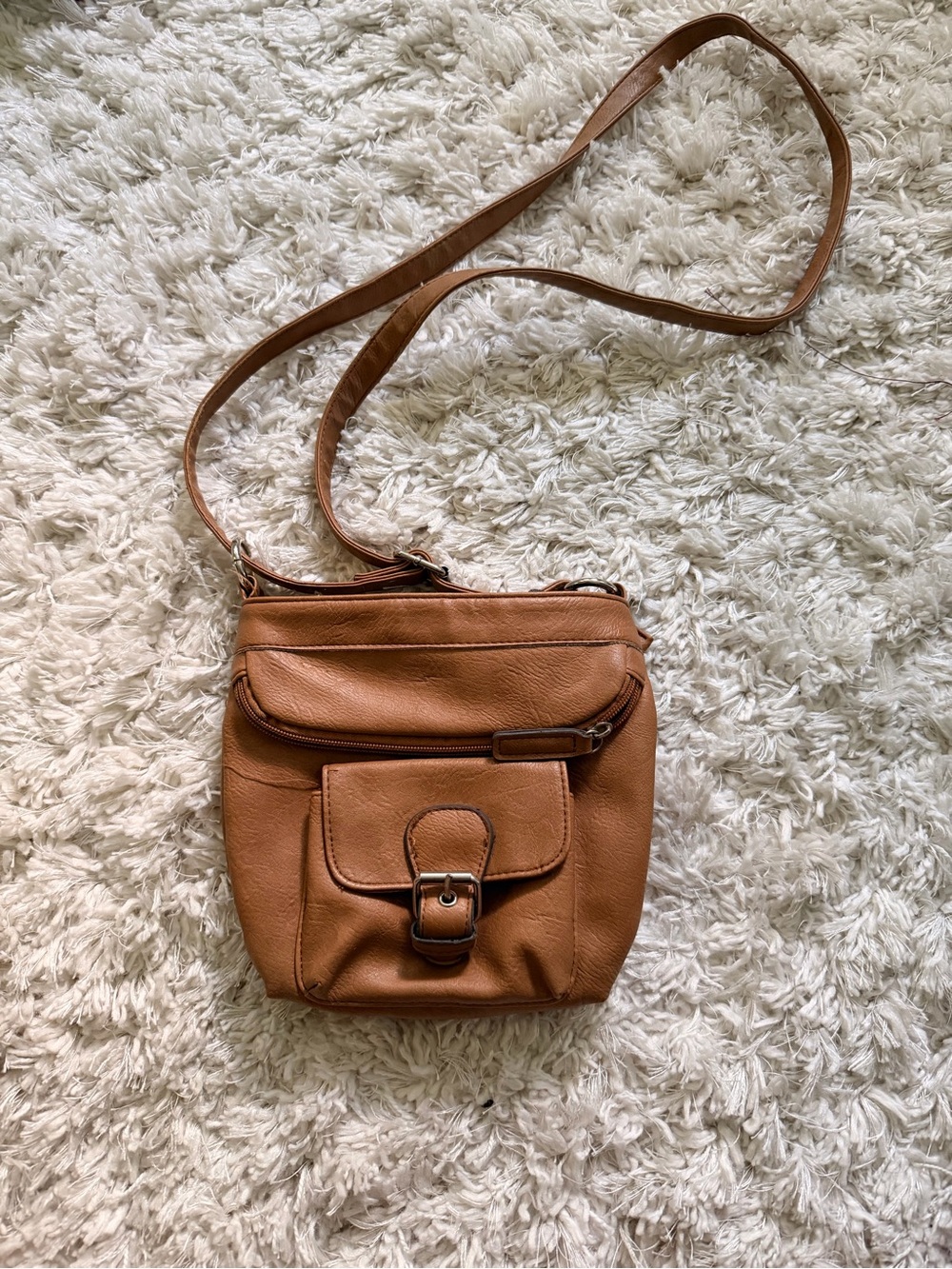 Bueno Tan Leather Crossbody Bag with Front Buckle Pocket